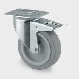 Zwenkwiel met rem 100mm rubber grijs plaat 160kg rollager