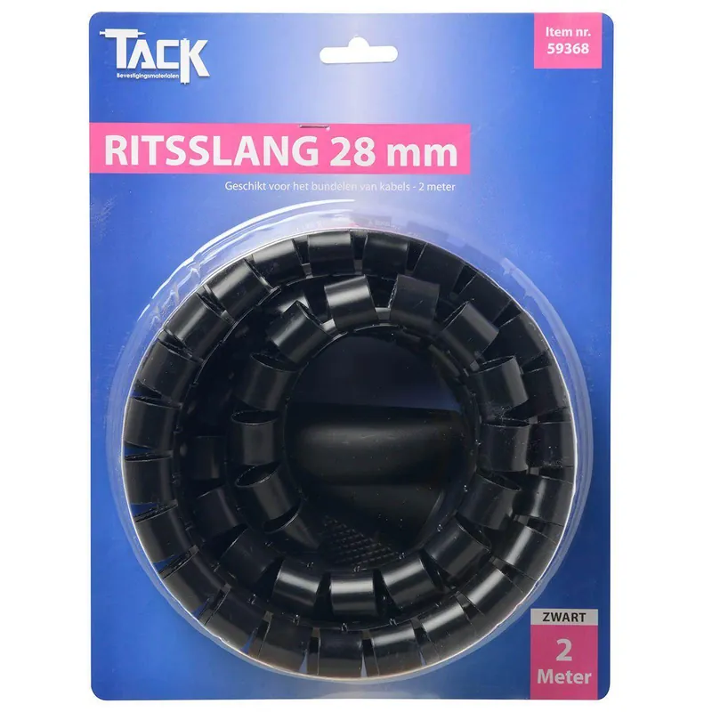 Ritsslang 28 mm. 2 meter Zwart