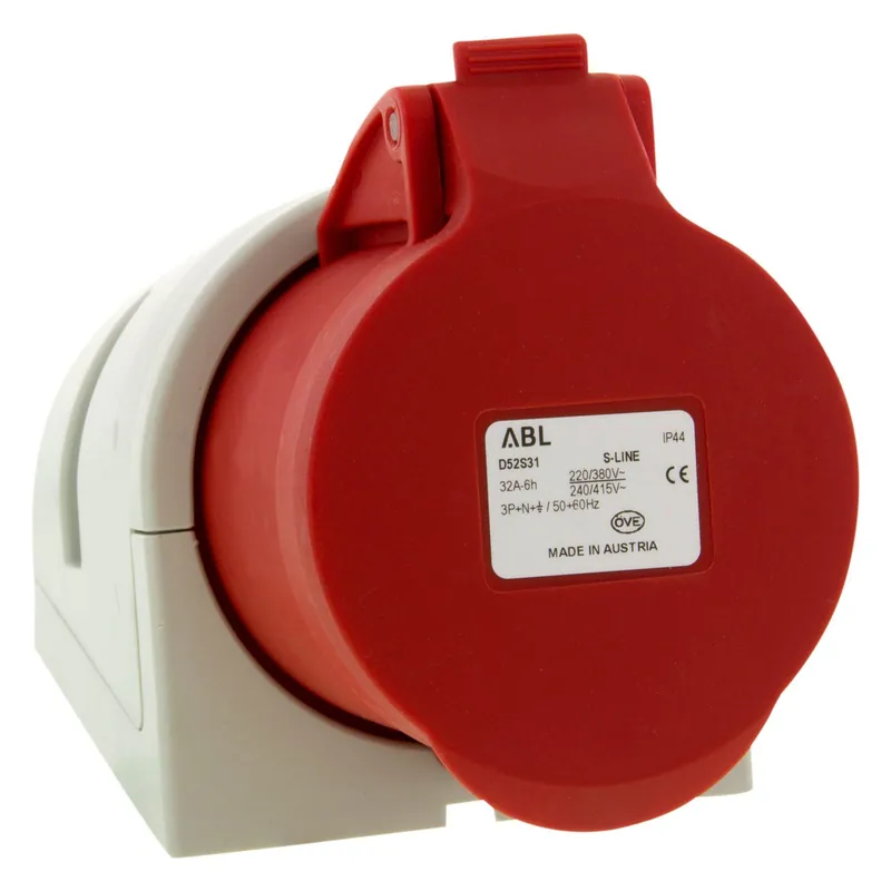 Contactdoos kracht, 4-polig + aarde, 32A, IP44 rood