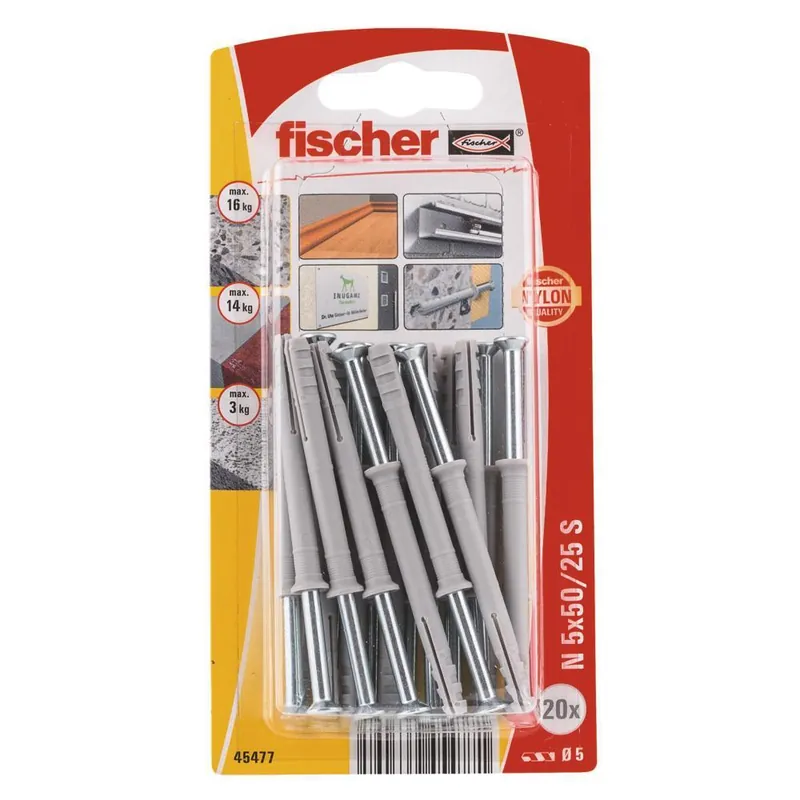 fischer nagelplug N 5x50/25 S met verzonken kop