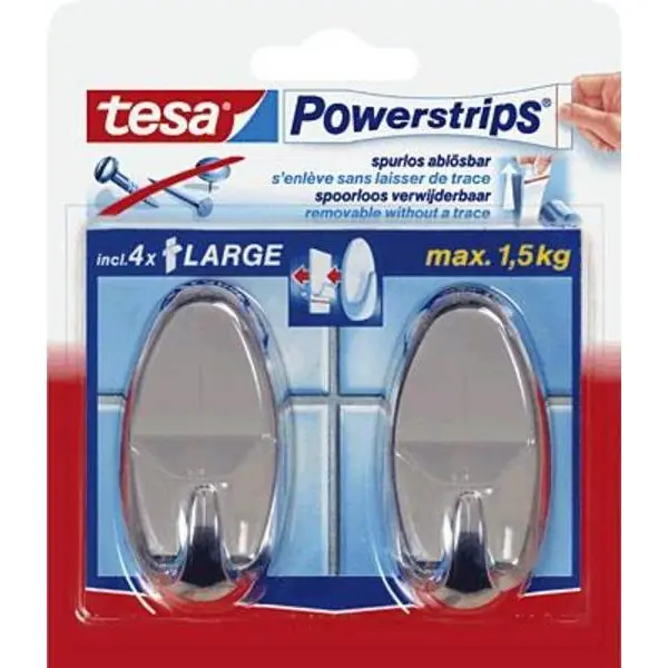 Tesa Powerstrips haak large ovaal chroom