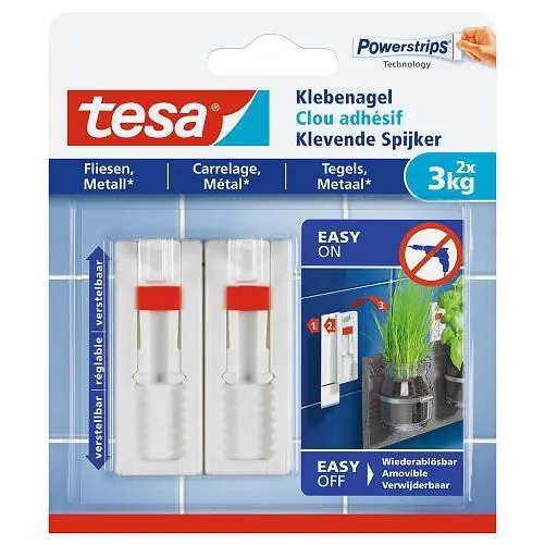 Tesa verstelbare klevende spijker tegels & metaal 3 kg. (2 stuks)