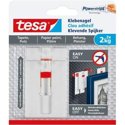 Tesa verstelbare klevende spijker gevoelige oppervlakten 2 kg. (2 stuks)