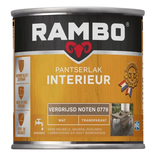Rambo pantserlak interieur transparant mat vergr.noten 0778 250 ml.