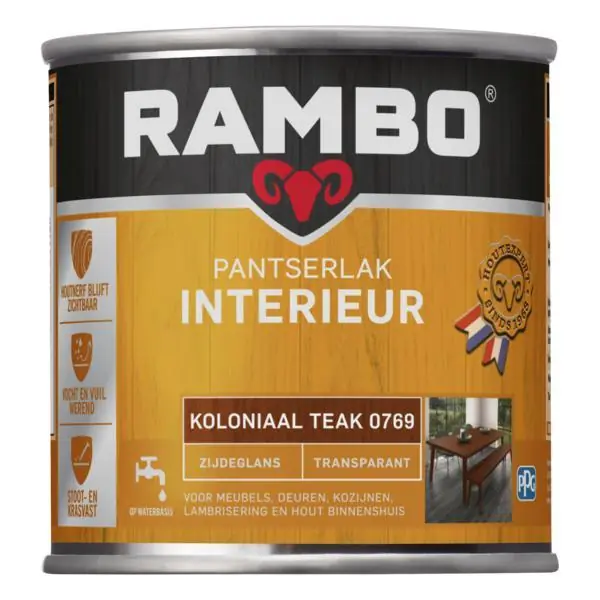 Rambo pantserlak interieur transparant zg koloniaalteak 0769 250 ml.