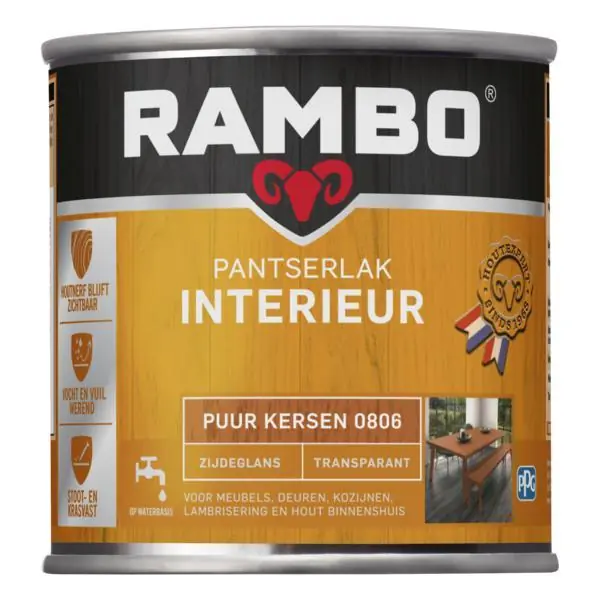Rambo pantserlak interieur transparant zg puur kersen 0806 250 ml.