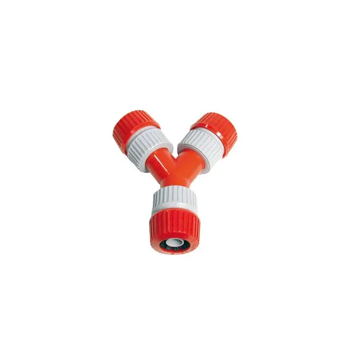 Y-vertakking met 3 opgeschroefde slanghouders 12-18 mm. PVC
