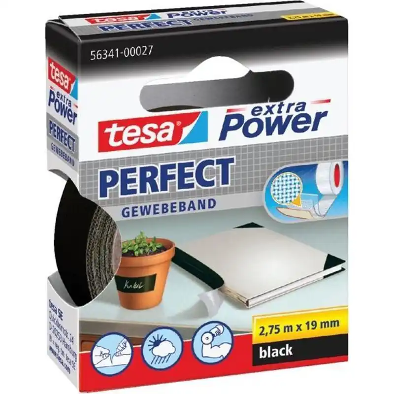 Tesa textieltape 19mm 2,75 meter zwart
