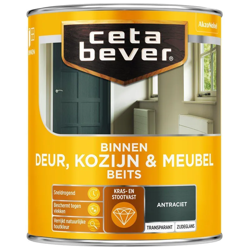 Ceta Bever Deur & Kozijn binnenbeits transparant antraciet 750 ml.