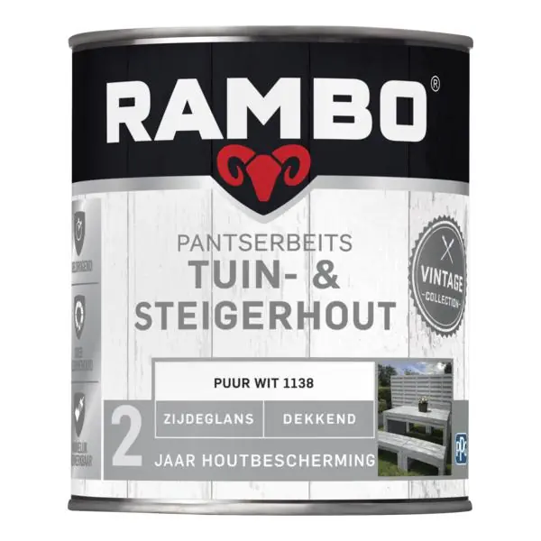 Rambo pantserbeits tuin&steigerhout zg dekkend puur wit 1138 750 ml.