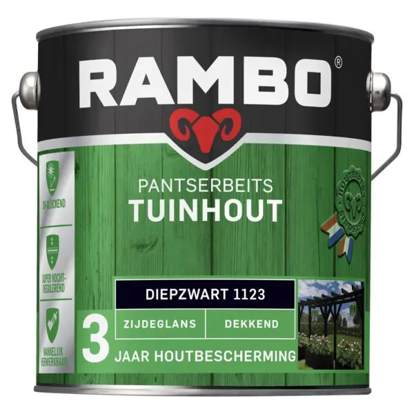 Rambo pantserbeits tuinhout zg dekkend diepzwart 1123 2,5 liter