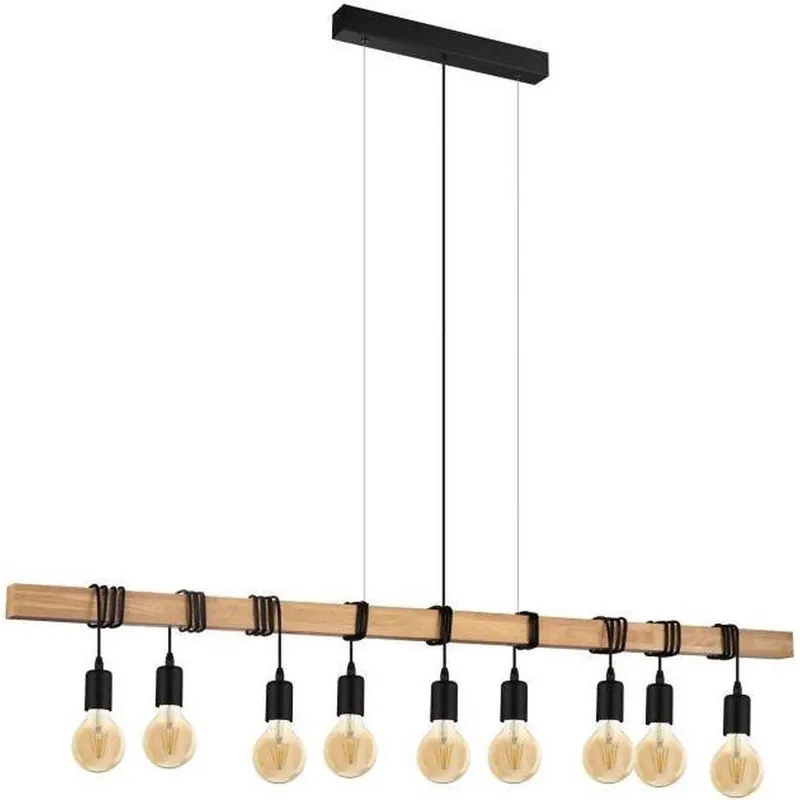 HANGLAMP TOWNSHEND 9LI E27 L1500 ZWART/HOUT