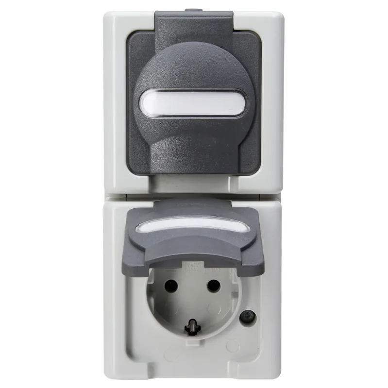 Blue Electric wandcontactdoos 2V RA deksel IP44 vert. grijs