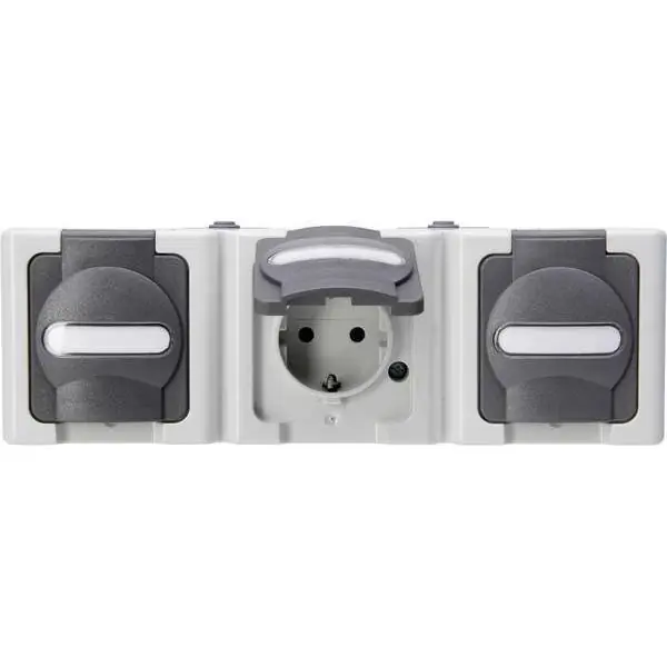Blue Electric wandcontactdoos 3V RA deksel IP44 horz. grijs