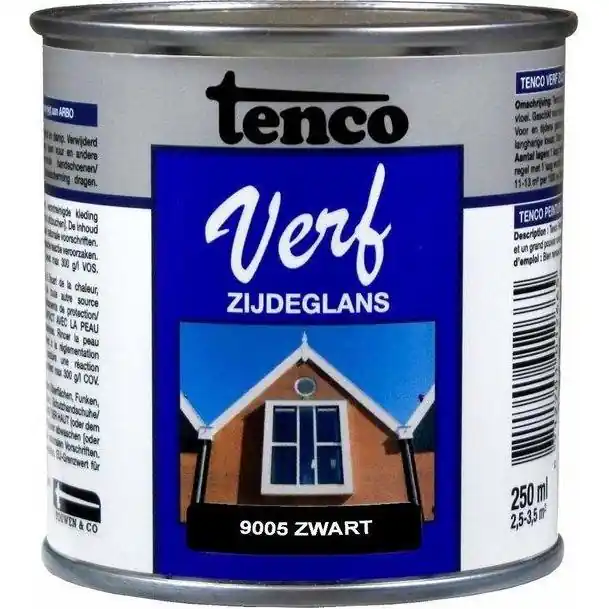 Tenco Verf zijdeglans 9005 zwart 250 ml.