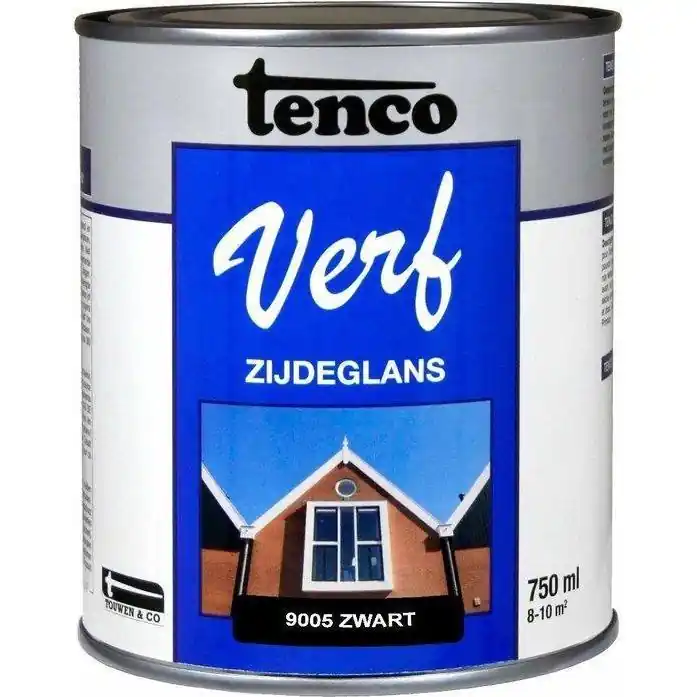Tenco Verf zijdeglans 9005 zwart 750 ml.