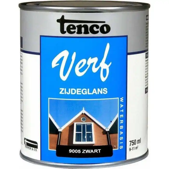Tenco Verf WB zijdeglans 9005 zwart 750 ml.