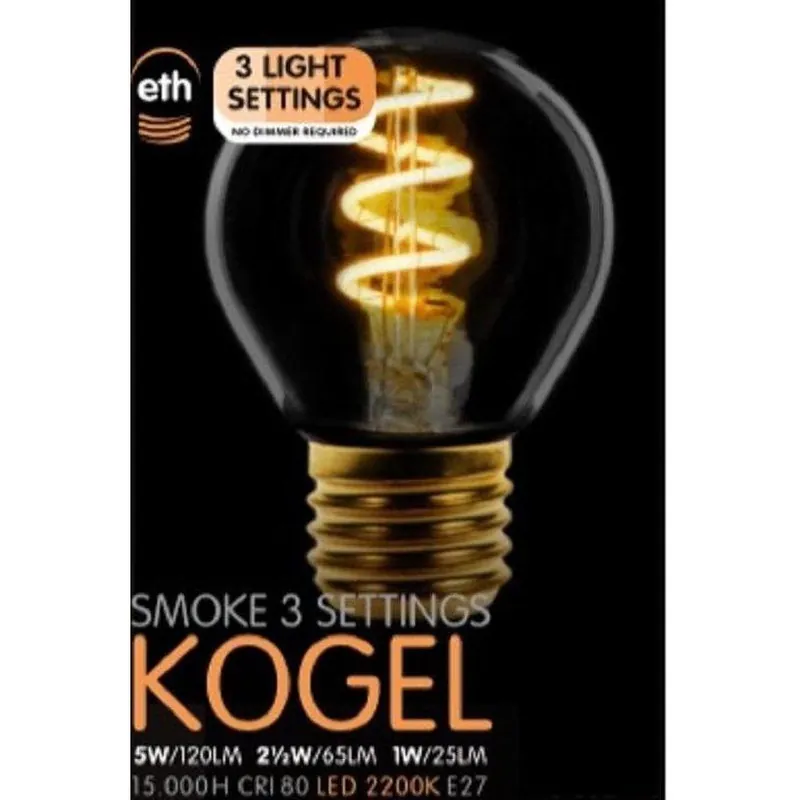 Led spiraal filament kogel E27 5W 3 stappen dimbaar smoke 2200k