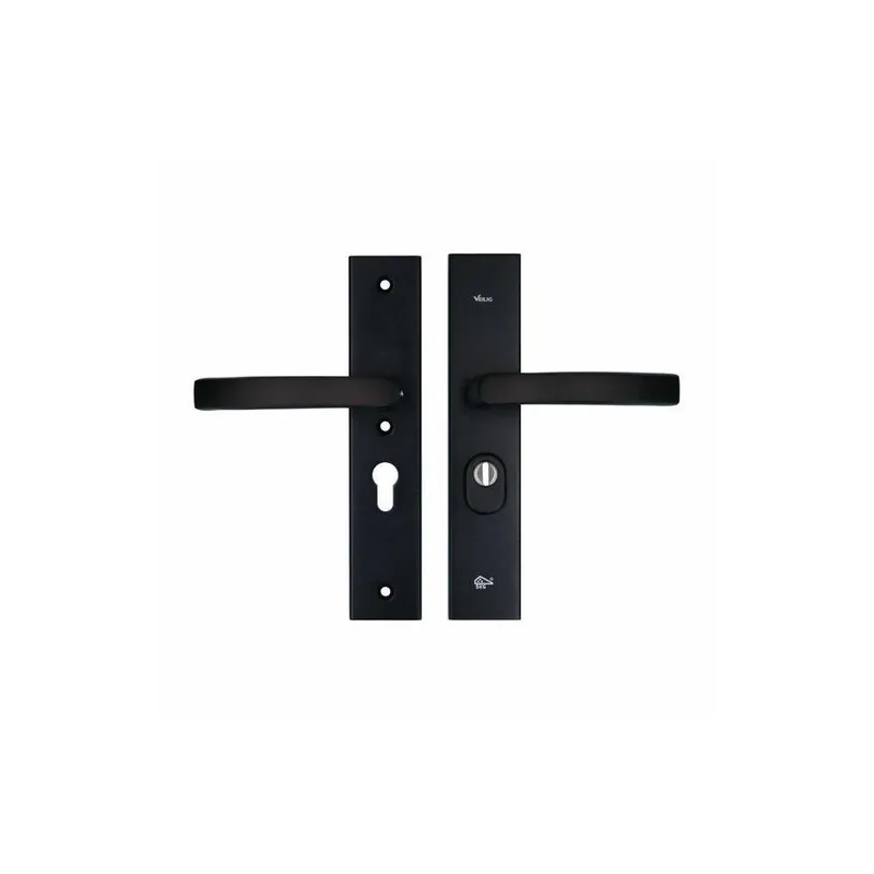 VEILIG veiligheidsbeslag SKG*** rechthoekig kruk/krukgarnituur, schildmaat 50x260x16/9, PC55 kerntrek, zwart, draairichting 1,2,3,4, deurdikte 36 - 4