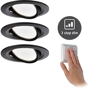 Paulmann Inblp Nova Coin 3-stepdim rd zwb LED 3x6,5W 2700K 230V zwart mat/alu