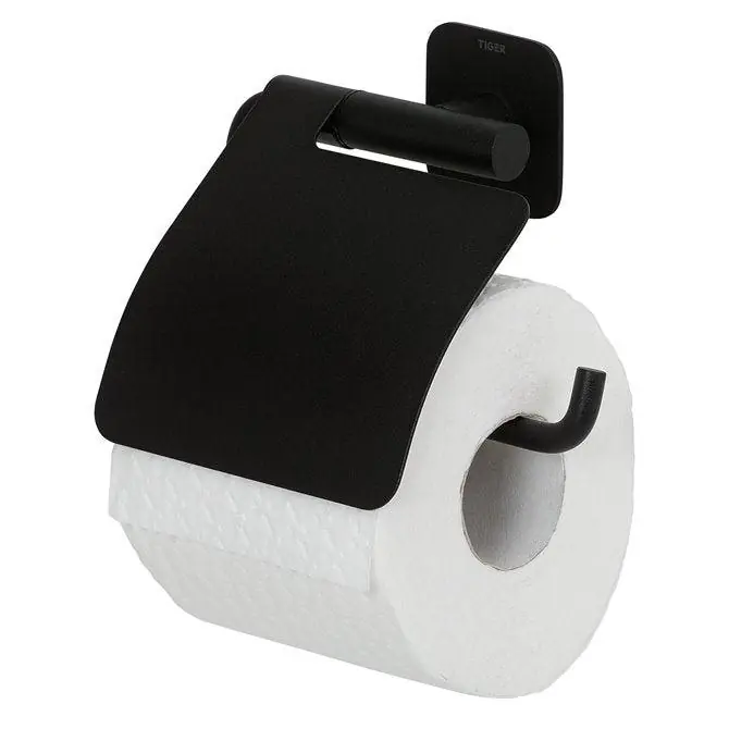 Tiger toiletrolhouder met klep Colar zwart