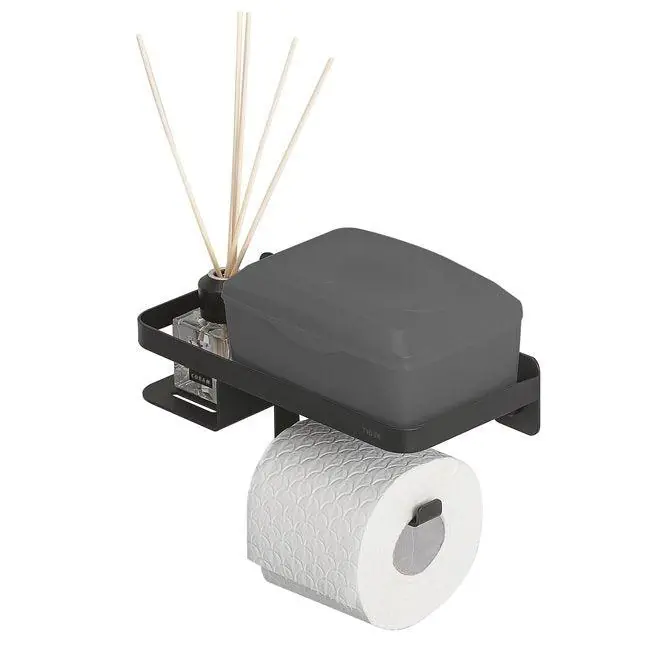 Tiger toiletrolhouder met planchet Caddy zwart