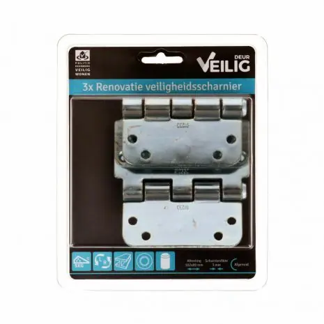 VEILIG veiligheids glijlager renovatie scharnier 3,0mm 102/89 afgerond SKG*** (3 stuks)