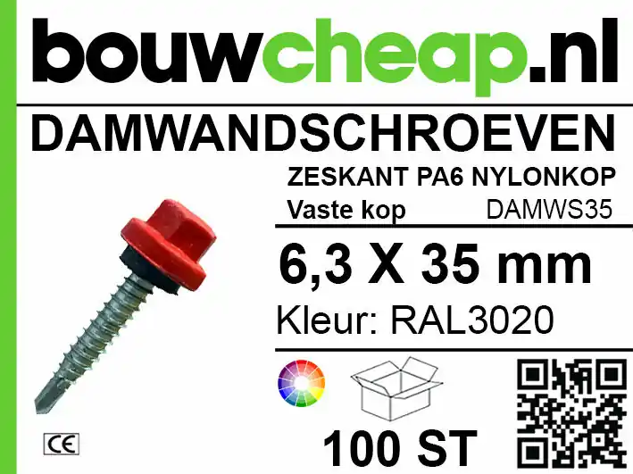 Damwandschroef 6.3x35mm RAL3020