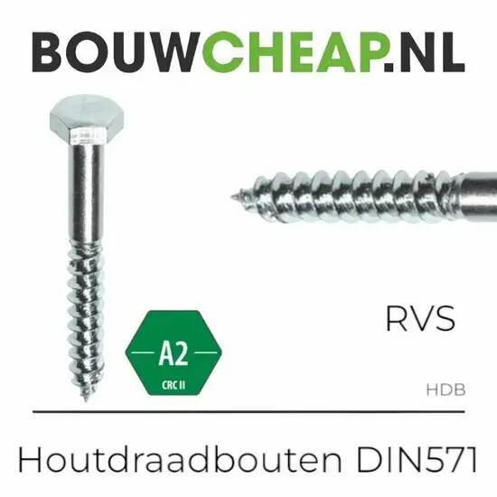 Houtdraadbout RVS 8x70mm - DIN 571
