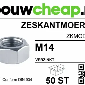 Zeskantmoer RVS M14 DIN934 (100 ST.)