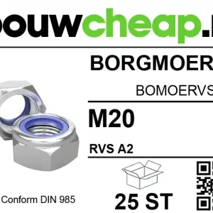 Borgmoeren RVS M20 DIN 985 (25 ST.)
