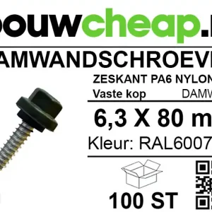 Damwandschroef 6.3x80mm RAL6007