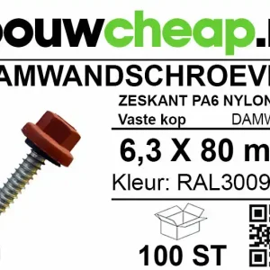 Damwandschroef 6.3x80mm RAL3009