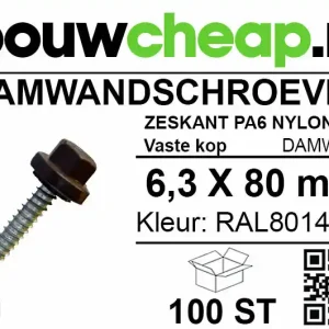 Damwandschroef 6.3x80mm RAL8014