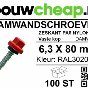 Damwandschroef 6.3x80mm RAL3020