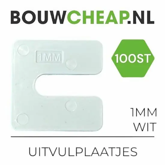 Uitvulplaatjes 1mm Wit - PP-zak 100 stuks