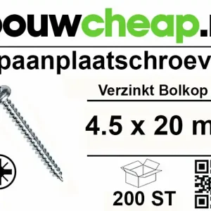 Spaanplaatschroeven Bolkop 4.5x20mm 200st