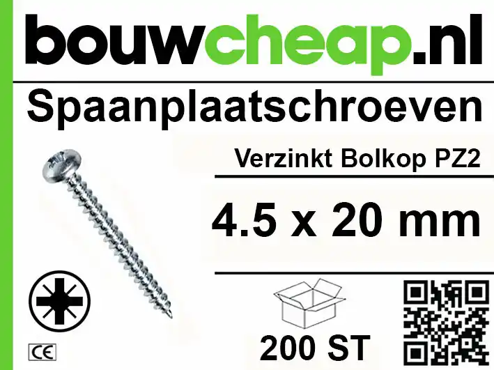 Spaanplaatschroeven Bolkop 4.5x20mm 200st