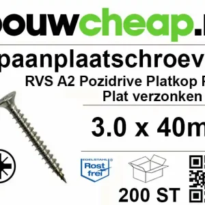 Spaanplaatschroeven RVS PZ 3.0x40mm PVK 200st