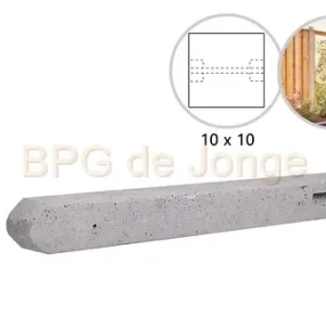 Betonpaal stampbeton 10 x 10 x 280 cm, grijs tussenpaal t.b.v. recht scherm.