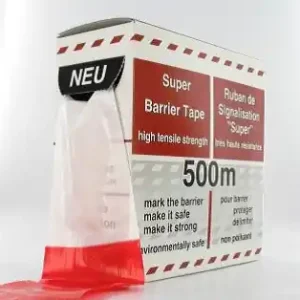 Afzetlint HDPE (D) rood-wit 80 mm x 35 mu rol 500 m1 doos 4 rol