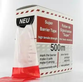 Afzetlint HDPE (D) rood-wit 80 mm x 35 mu rol 500 m1 doos 4 rol