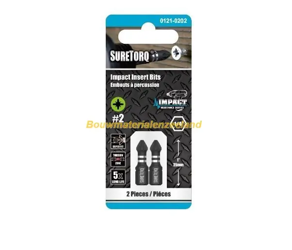 Schroefbit PoziDriv Insert bit PZ2 lengte=25mm, 2 op kaart ( ST0121-0202 )