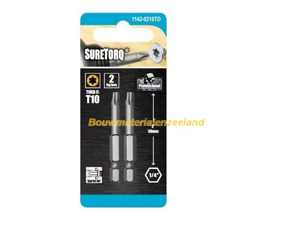 Schroefbit TORX Power Bit TX10 lengte=50mm,2 op kaart ( ST1142-0210TD )