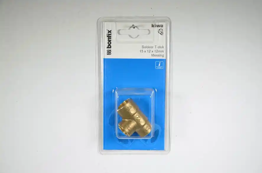 Messing sold.t-stuk 15x12x12mm bonfix label 1 st (GASTEC/KIWA)