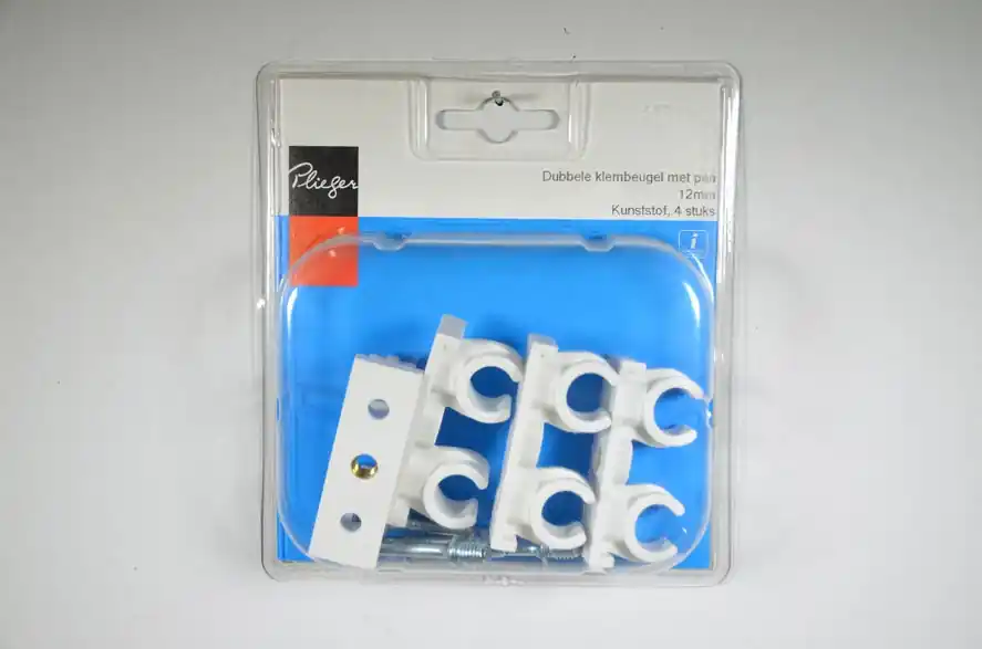Dubbel klembeugel met pen 12mm Plieger label bl/rd 4st