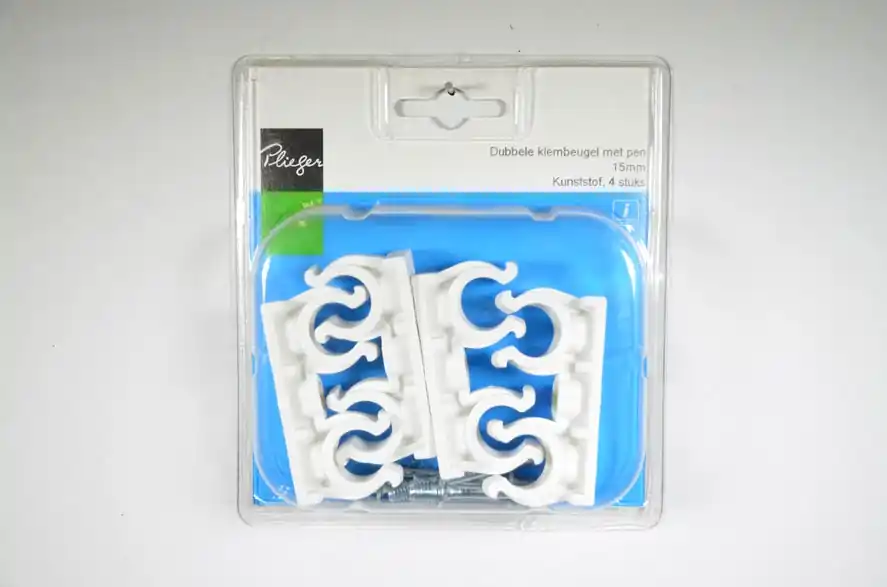 Dubbel klembeugel met pen 15mm Plieger label bl/gr 4st