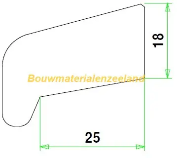 Glaslat I25 meranti 80 mu gegrond 18x39 mm sponning 25 L= 4600 mm