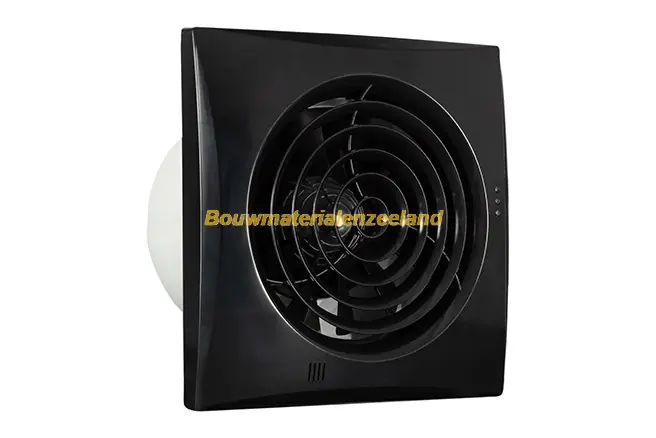 Badkamer/toiletventilator Silencio125T zwart 182 x 182 mm