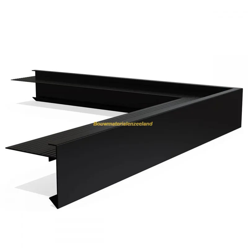 Alu daktrimbuitenhoek 90 gr. 45x45 mm RAL 7021 gemoffeld